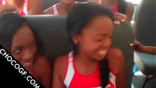 Choco cheerleaders making out in school bus